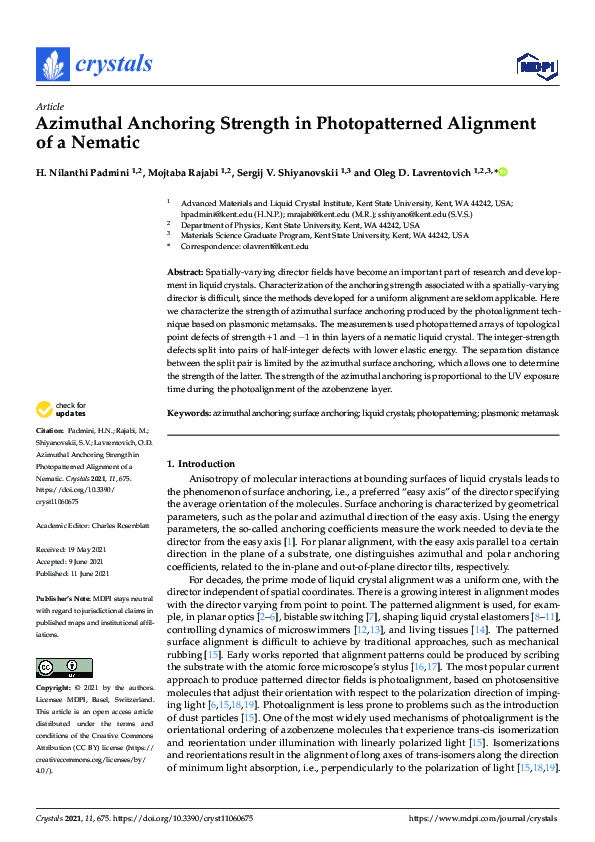 (PDF) Azimuthal Anchoring Strength in Photopatterned Alignment of a Nematic