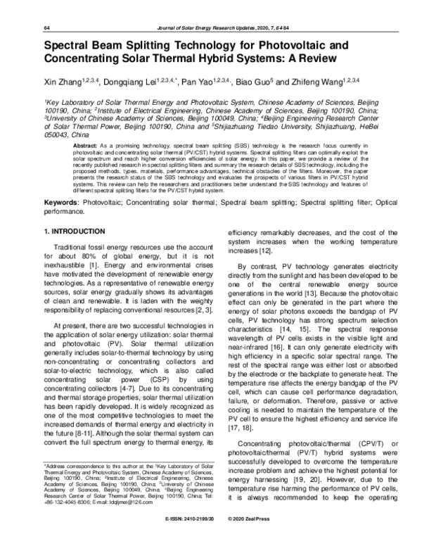 (PDF) Spectral Beam Splitting Technology for Photovoltaic and ...