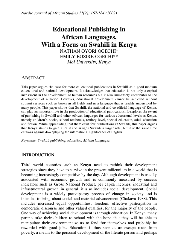 (PDF) Educational Publishing in African Languages, With a Focus on Swahili Emily Bosire