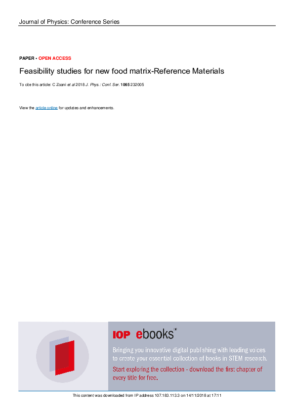 (PDF) Feasibility studies for new food matrix-Reference Materials