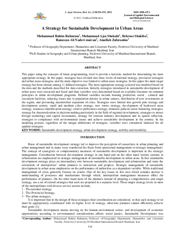 (PDF) A Strategy for Sustainable Development in Urban Areas
