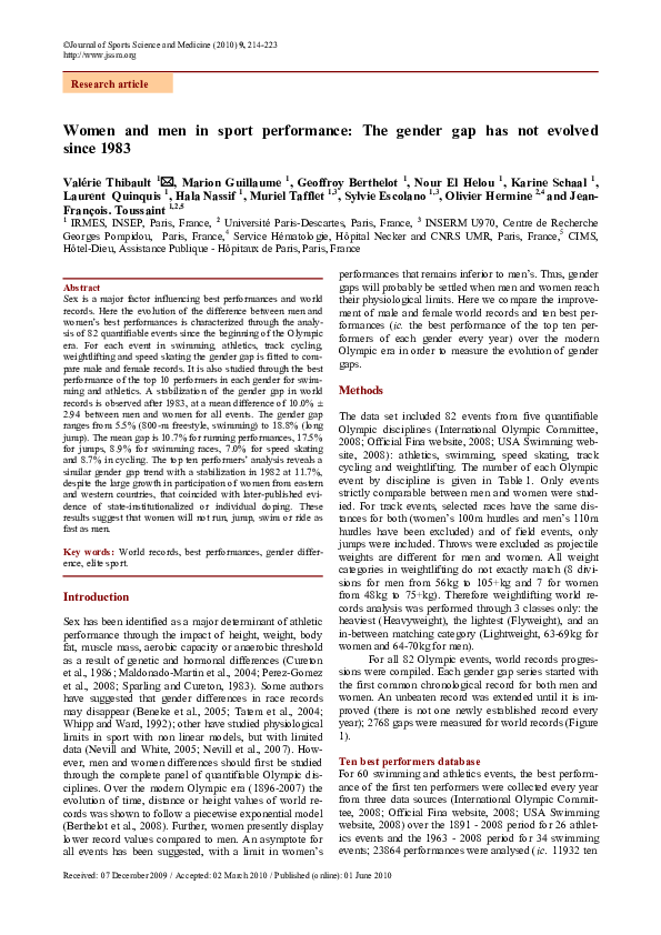 (PDF) Women and Men in Sport Performance: The Gender Gap has not ...