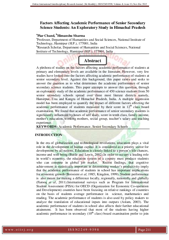 (PDF) Factors Affecting Academic Performance of Senior Secondary ...