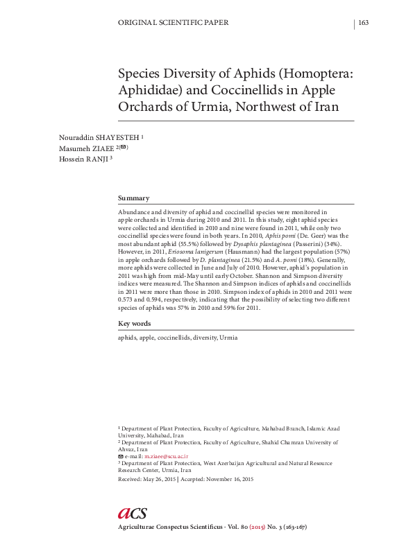 (PDF) Species diversity of aphids (Homoptera: Aphididae) and ...
