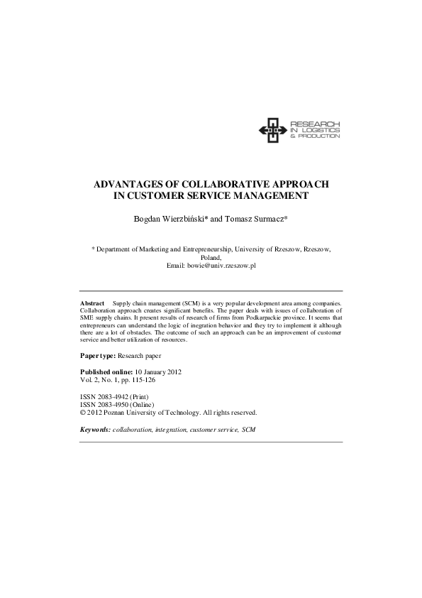 (PDF) Advantages of Collaborative Approach in Customer Service Management