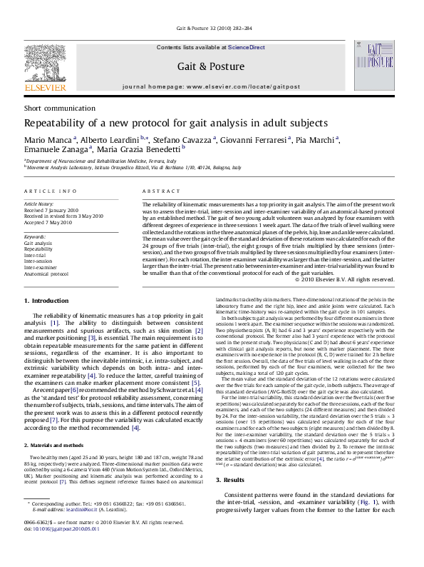 (PDF) Repeatability of a new protocol for gait analysis in adult subjects