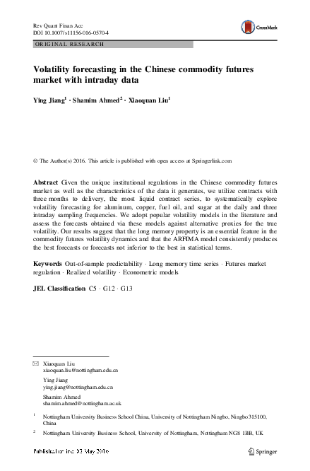 (PDF) Volatility forecasting in the Chinese commodity futures market ...