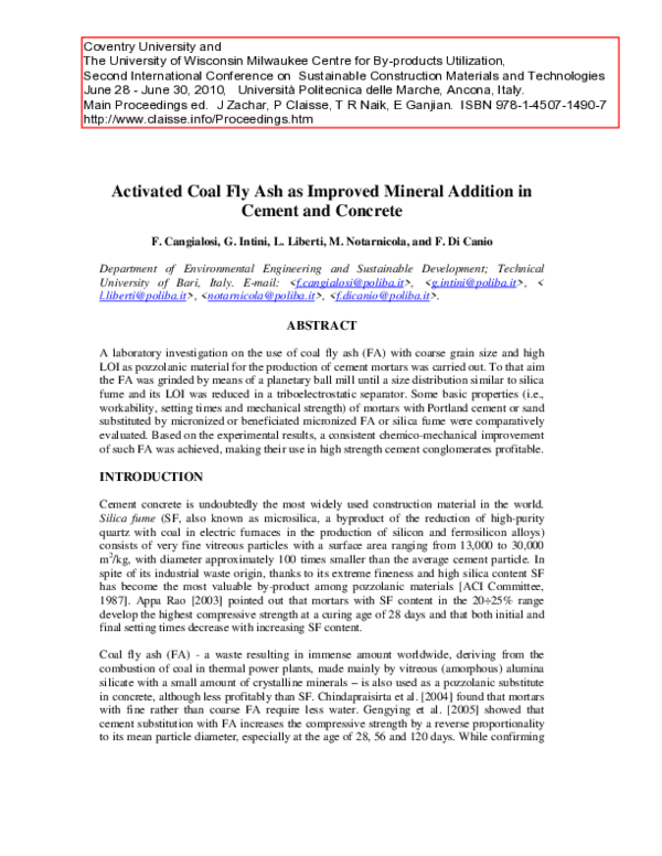 (PDF) Activated Coal Fly Ash as Improved Mineral Addition in Cement and ...
