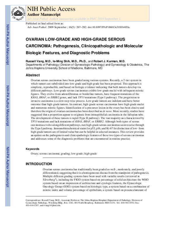(PDF) Ovarian Low-grade and High-grade Serous Carcinoma: Pathogenesis ...