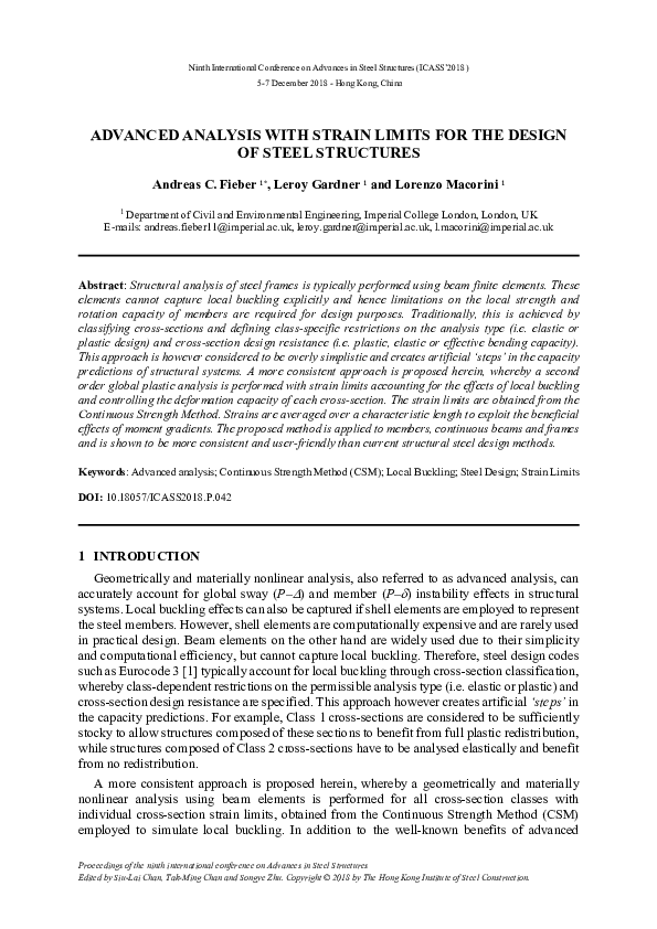 (PDF) Advanced Analysis with Strain Limits for the Design of Steel ...