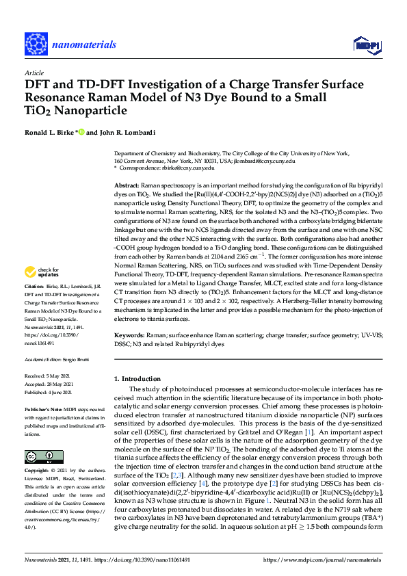 (PDF) DFT and TD-DFT Investigation of a Charge Transfer Surface ...