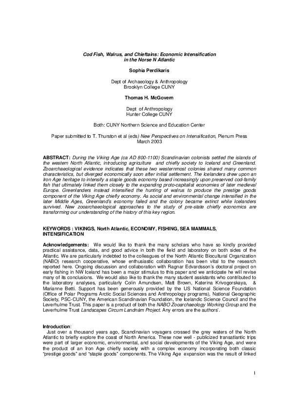 1 Cod Fish, Walrus, and Chieftains: Economic Intensification in the Norse N Atlantic