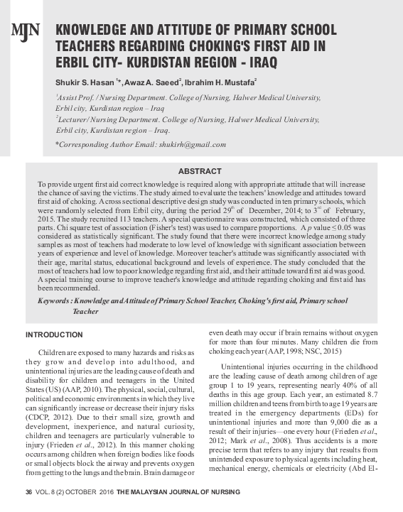 (PDF) Knowledge and Attitude of Primary School Teachers Regarding ...