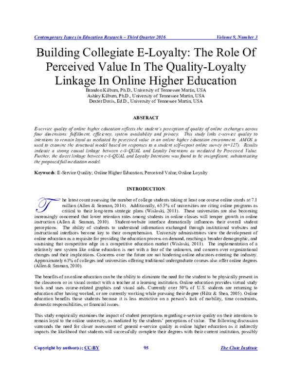 (PDF) Building Collegiate E-Loyalty: The Role Of Perceived Value In The ...
