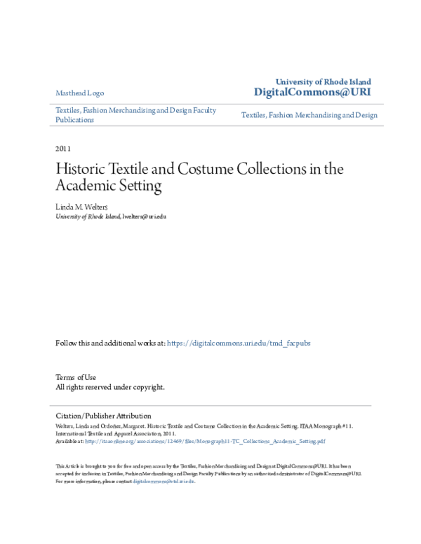 (PDF) Historic Textile and Costume Collections in the Academic Setting