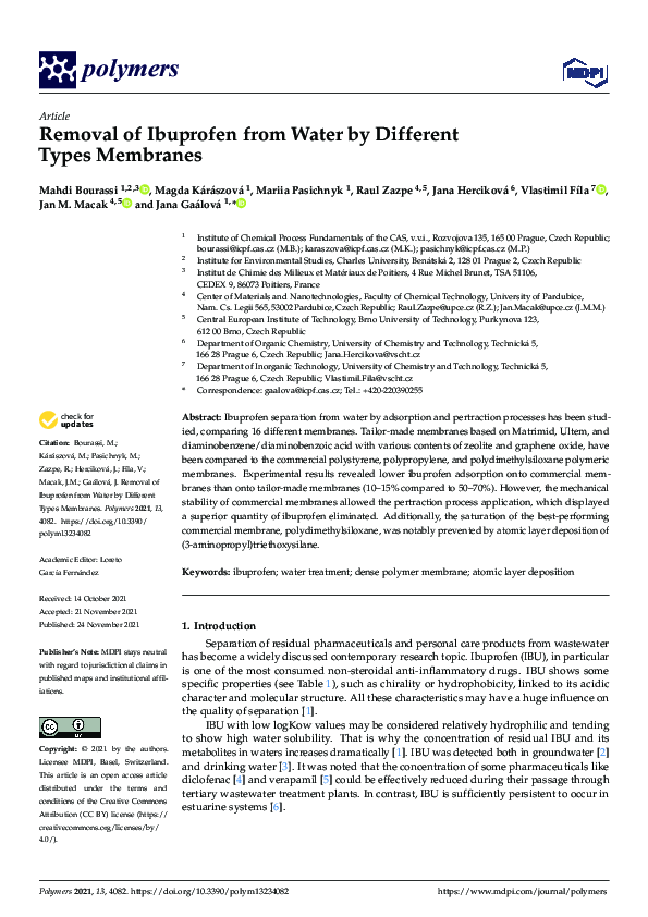 (PDF) Removal of Ibuprofen from Water by Different Types Membranes