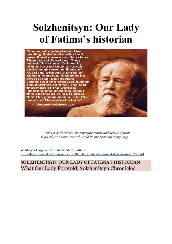 (DOC) Solzhenitsyn: Our Lady of Fatima's historian