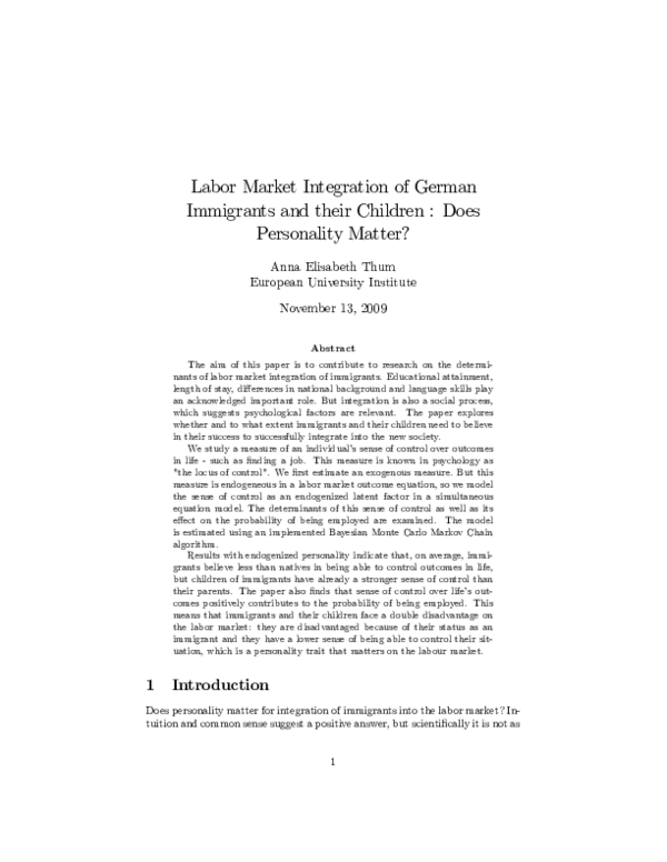 (PDF) Labor Market Integration of German Immigrants and their Children ...