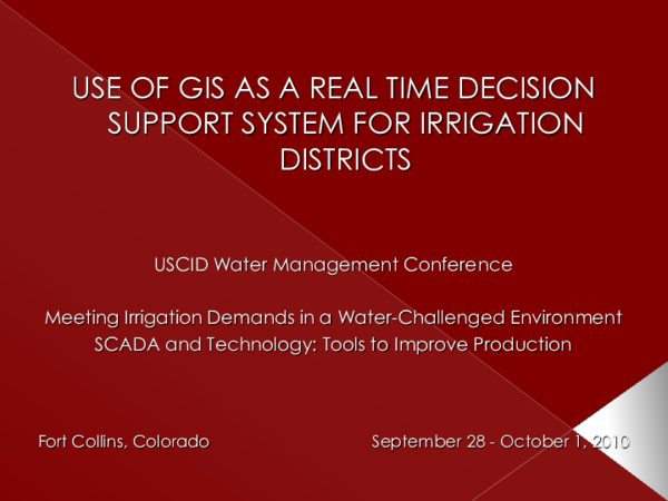 (PDF) Use of GIS as a Real Time Decision Support System for Irrigation ...