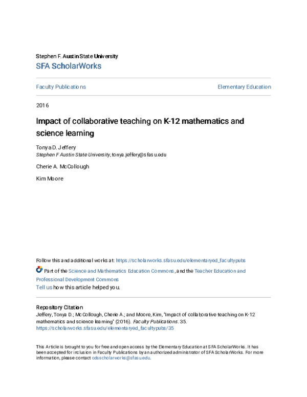 (PDF) Impact of Collaborative Teaching on K-12 Mathematics and Science ...