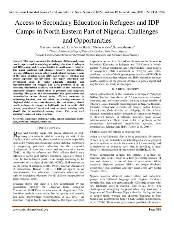 (PDF) Access to Secondary Education in Refugees and IDP Camps in North ...