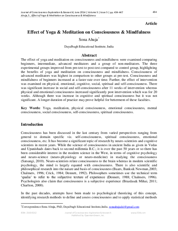 (PDF) Effect of Yoga & Meditation on Consciousness & Mindfulness