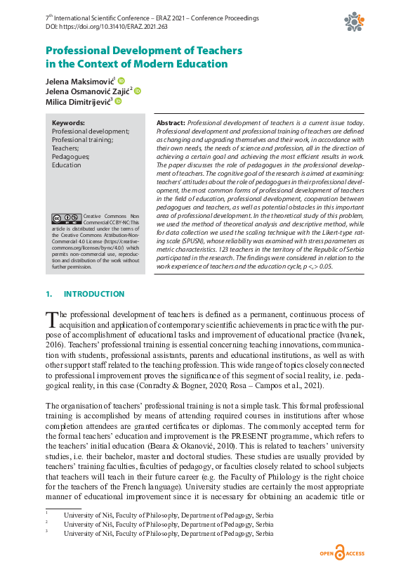 (PDF) Professional Development of Teachers in the Context of Modern ...