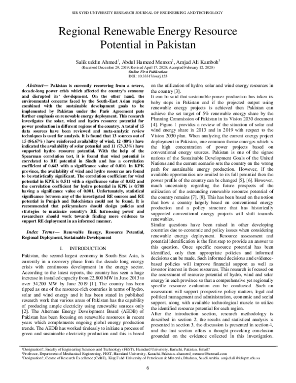 (PDF) Regional renewable energy resource potential in Pakistan