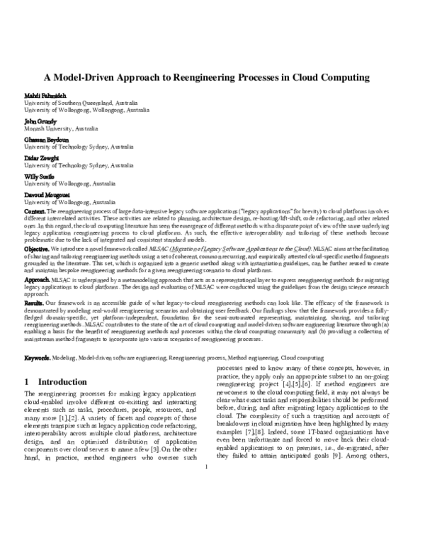 (PDF) A Model-Driven Approach to Reengineering Processes in Cloud Computing