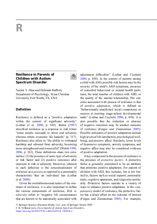 (PDF) Resilience in Parents of Children with Autism Spectrum Disorder