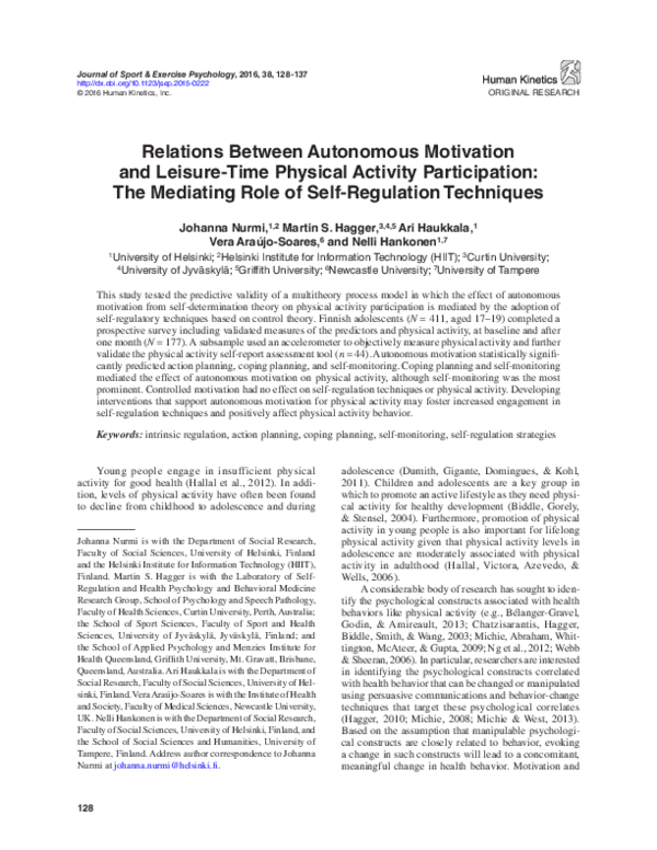 (PDF) Relations Between Autonomous Motivation and Leisure-Time Physical ...