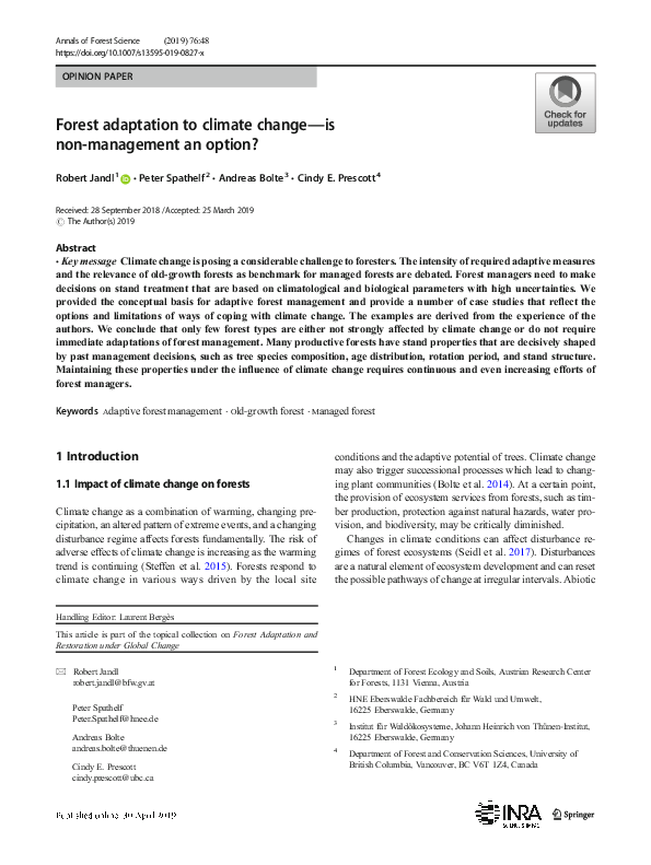 (PDF) Forest adaptation to climate change—is non-management an option?