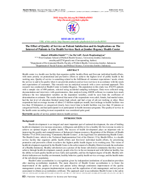 (PDF) The Effect of Quality of Service on Patient Satisfaction and its ...