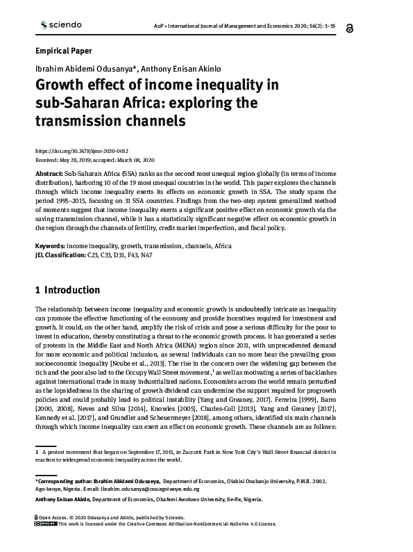 (PDF) Growth effect of income inequality in sub-Saharan Africa ...