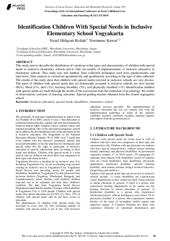 (PDF) Identification Children With Special Needs in Inclusive ...
