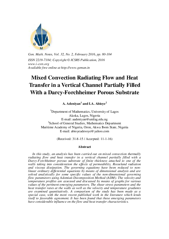 (PDF) Mixed Convection Radiating Flow and Heat Transfer in a Vertical ...