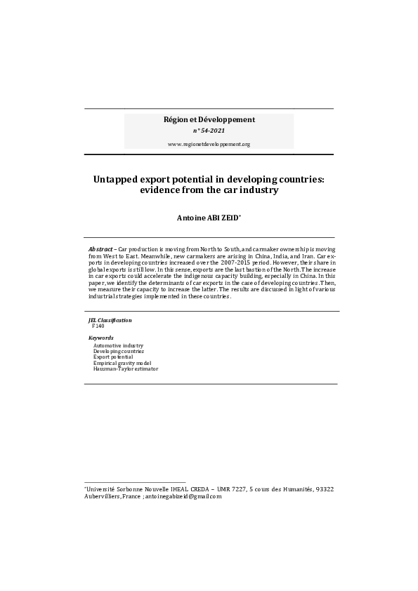 (PDF) Untapped export potential in developing countries : evidence from ...