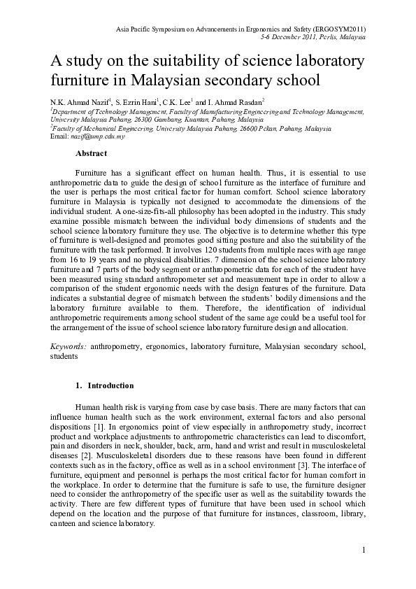 (PDF) A study on the suitability of science laboratory furniture in