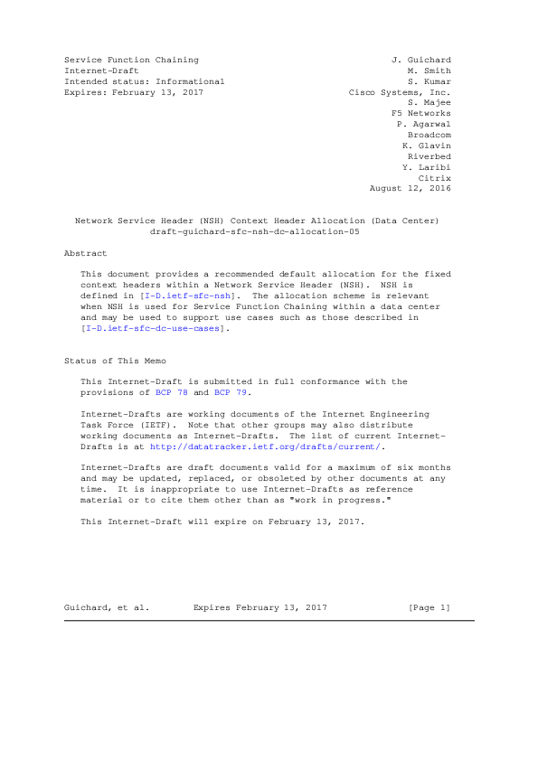 (PDF) Network Service Header (NSH) MD Type 1: Context Header Allocation ...