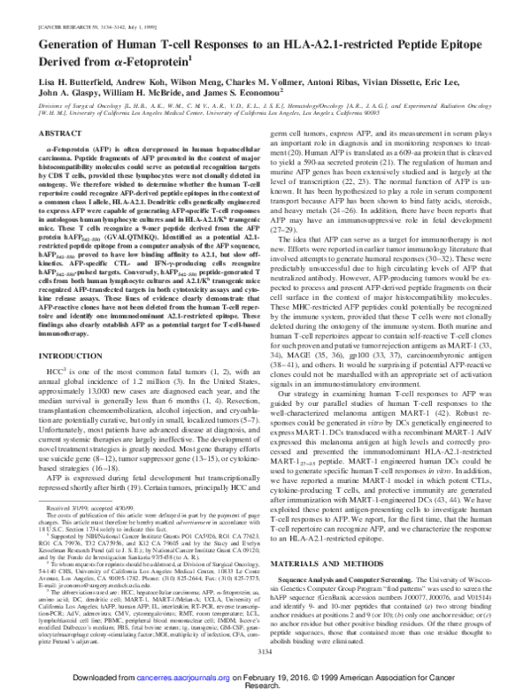 (PDF) Generation of human T-cell responses to an HLA-A2.1-restricted ...