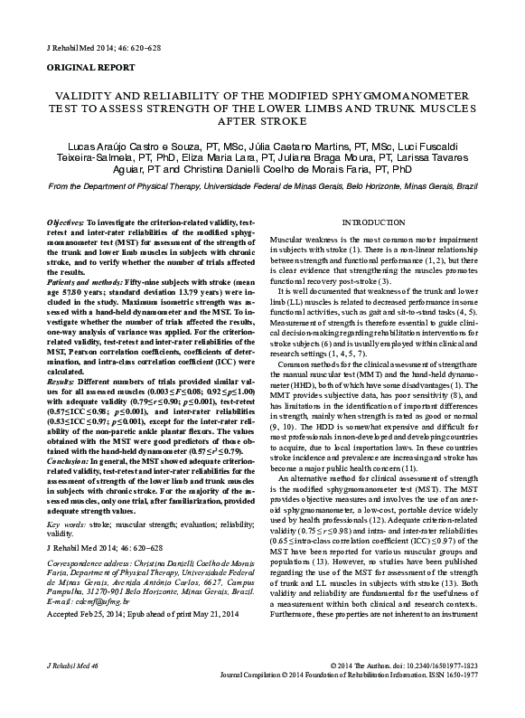 (PDF) Validity and reliability of the modified sphygmomanometer test to ...