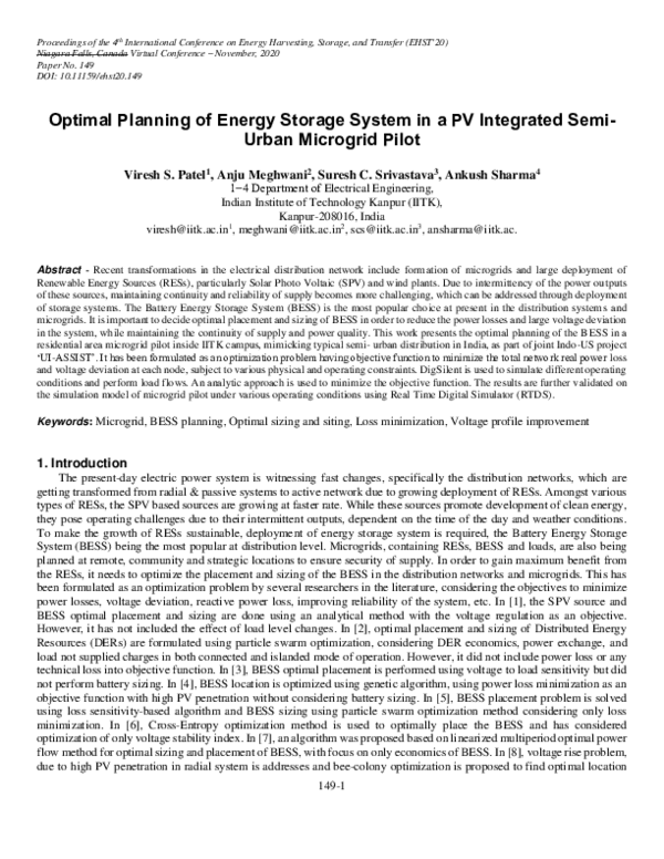 (PDF) Optimal Planning of Energy Storage System in a PV Integrated ...