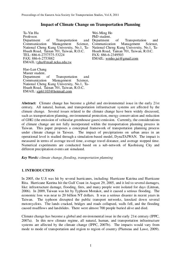 (PDF) Impact of Climate Change on Transportation Planning