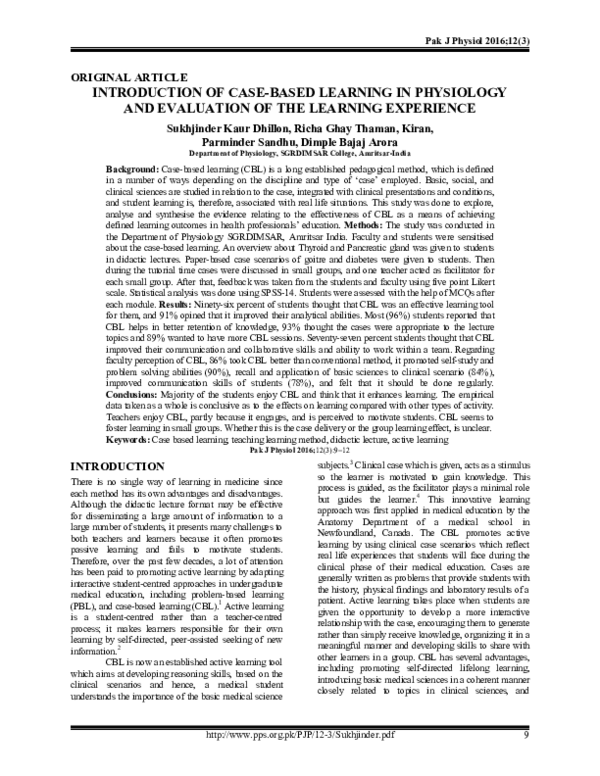 (PDF) Introduction of Case-Based Learning in Physiology and Evaluation ...