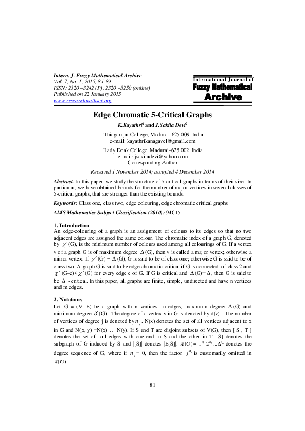 (PDF) Edge Chromatic 5-critical Graphs