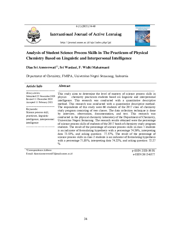 (PDF) Analysis of Student Science Process Skills in The Practicum of ...