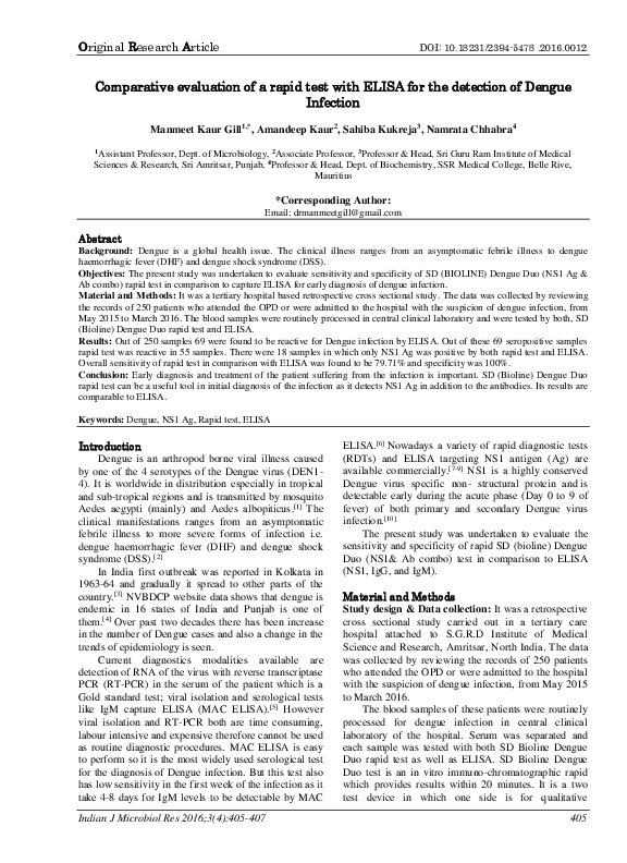 (PDF) Comparative evaluation of a rapid test with ELISA for the ...