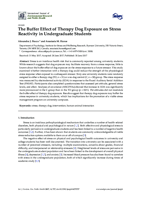 (PDF) The Buffer Effect of Therapy Dog Exposure on Stress Reactivity in