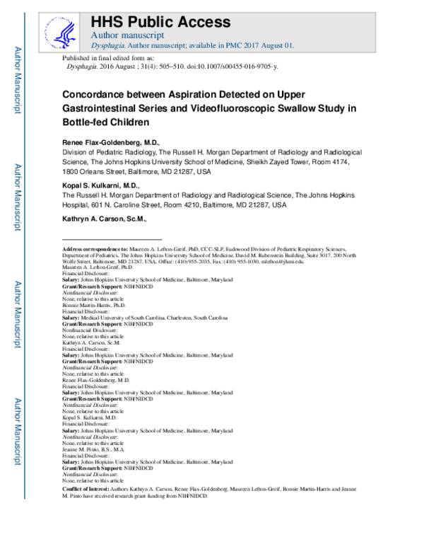 (PDF) Concordance Between Aspiration Detected on Upper Gastrointestinal ...
