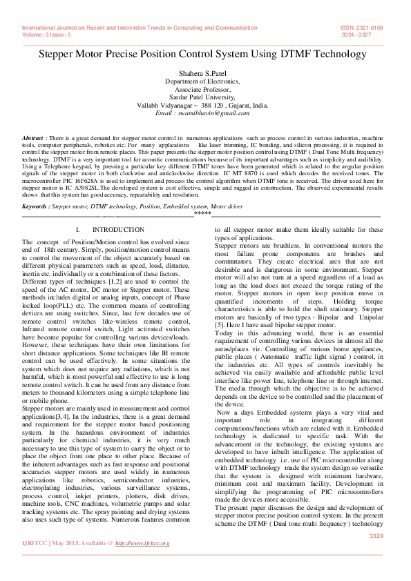 (PDF) Stepper Motor Precise Position Control System Using DTMF Technology